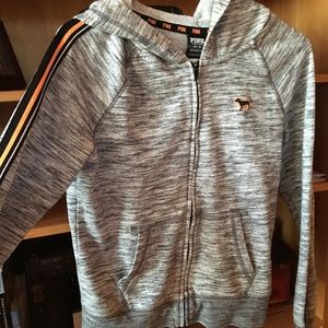 PINK XS sweatshirt with orange and black stripe